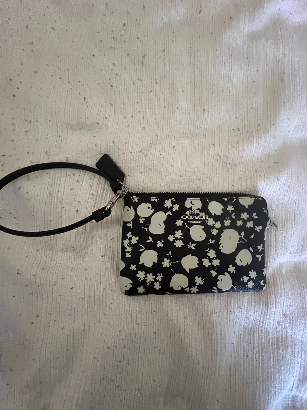 Coach Black and White Floral Zip Wristlet